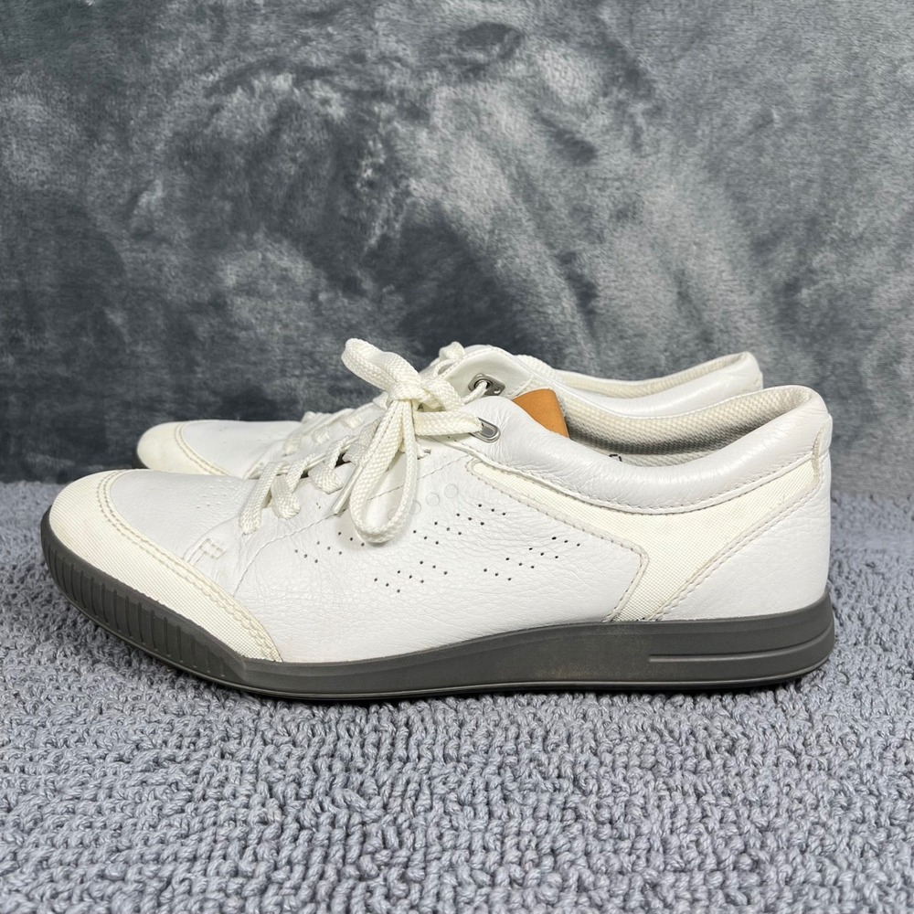 ECCO Mens White Leather Spikeless Golf Shoes Size 42 Hybrid TPU Sole Laced